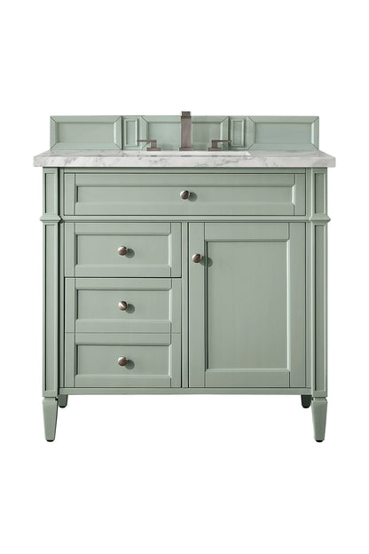 Brittany 36" Single Vanity, Sage Green w/ 3 CM Carrara Marble Top