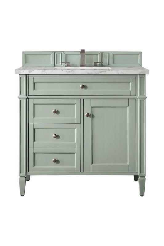 Brittany 36" Single Vanity, Sage Green w/ 3 CM Carrara Marble Top