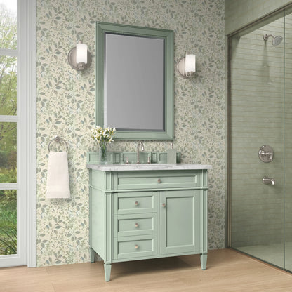 Brittany 36" Single Vanity, Sage Green w/ 3 CM Carrara Marble Top, view 3