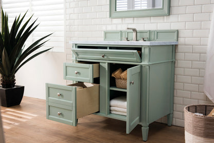 Brittany 36" Single Vanity, Sage Green w/ 3 CM Carrara Marble Top, view 4