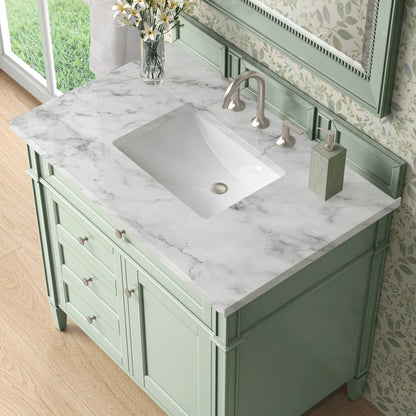 Brittany 36" Single Vanity, Sage Green w/ 3 CM Carrara Marble Top, view 6