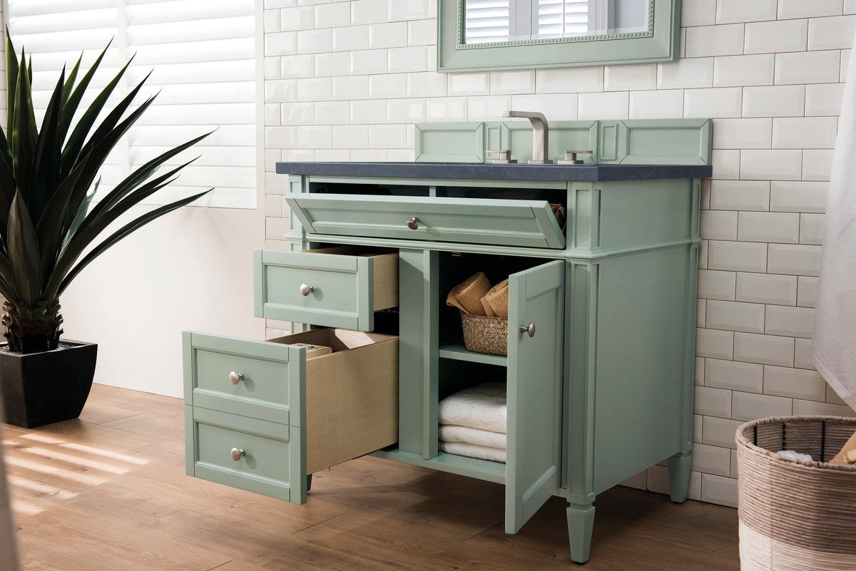 Brittany 36" Single Vanity, Sage Green w/ 3 CM Charcoal Soapstone Silestone Top, view 4