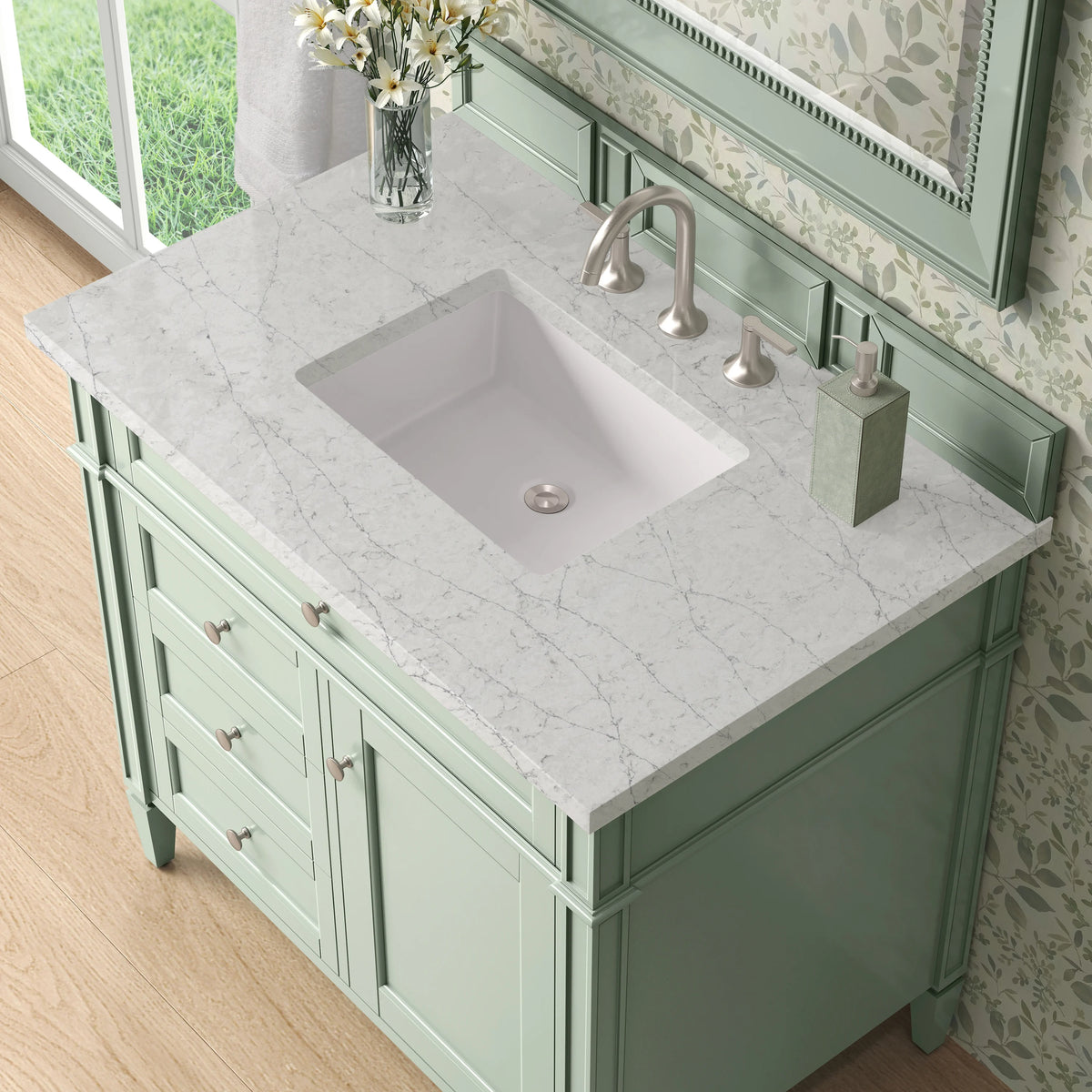 Brittany 36" Single Vanity, Sage Green w/ 3 CM Eternal Jasmine Pearl Silestone Top, view 5