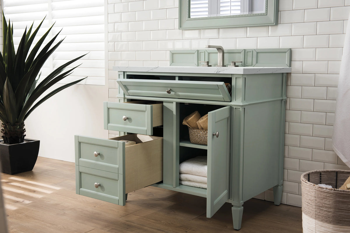 Brittany 36" Single Vanity, Sage Green w/ 3 CM Ethereal Noctis Silestone Top, view 4