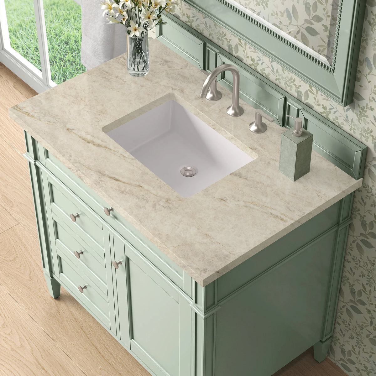 Brittany 36" Single Vanity, Sage Green, w/ 3 CM Tajnar Eclos Top, view 5
