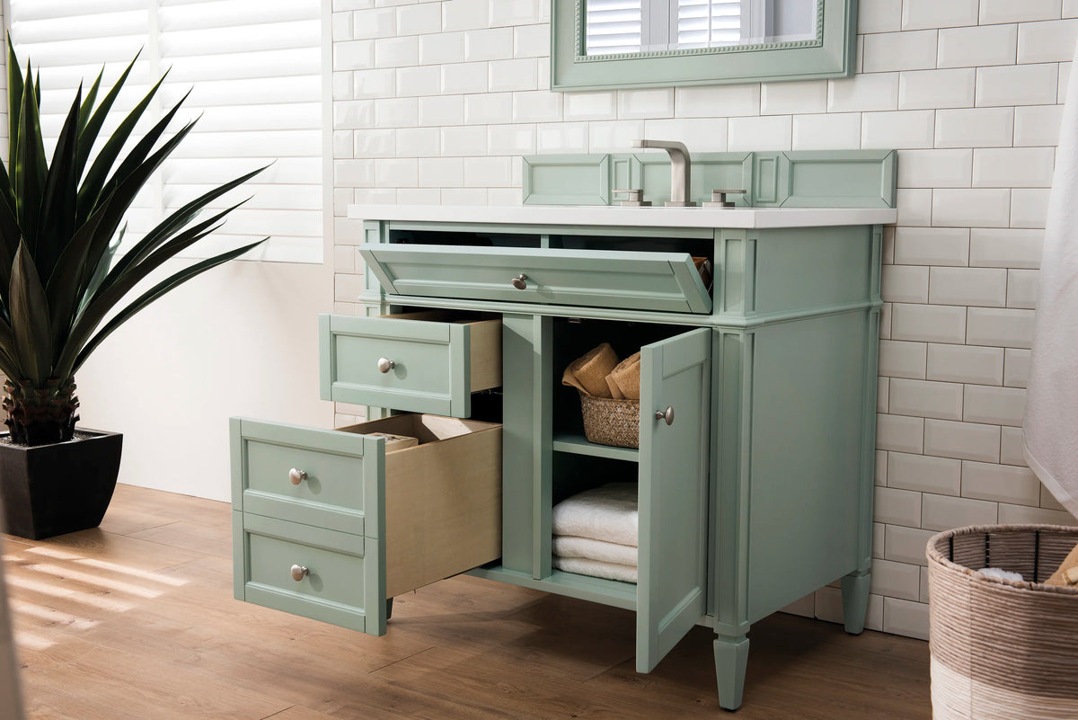 Brittany 36" Single Vanity, Sage Green w/ 3 CM White Zeus Silestone Top, view 4