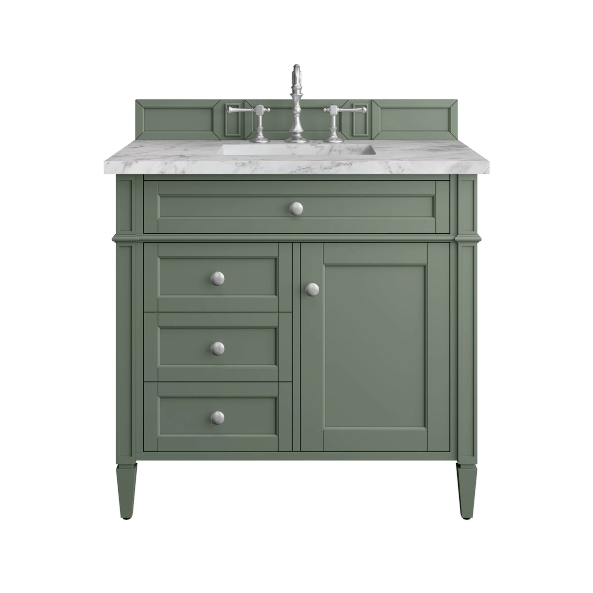 Brittany 36" Single Vanity, Smokey Celadon w/ 3 CM Carrara Marble Top