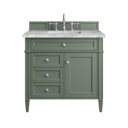Brittany 36" Single Vanity, Smokey Celadon w/ 3 CM Carrara Marble Top