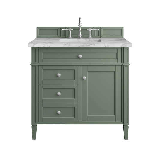 Brittany 36" Single Vanity, Smokey Celadon w/ 3 CM Carrara Marble Top