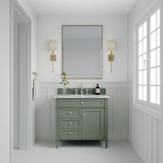 Brittany 36" Single Vanity, Smokey Celadon w/ 3 CM Carrara Marble Top, view 2