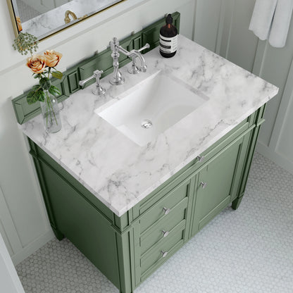 Brittany 36" Single Vanity, Smokey Celadon w/ 3 CM Carrara Marble Top, view 5