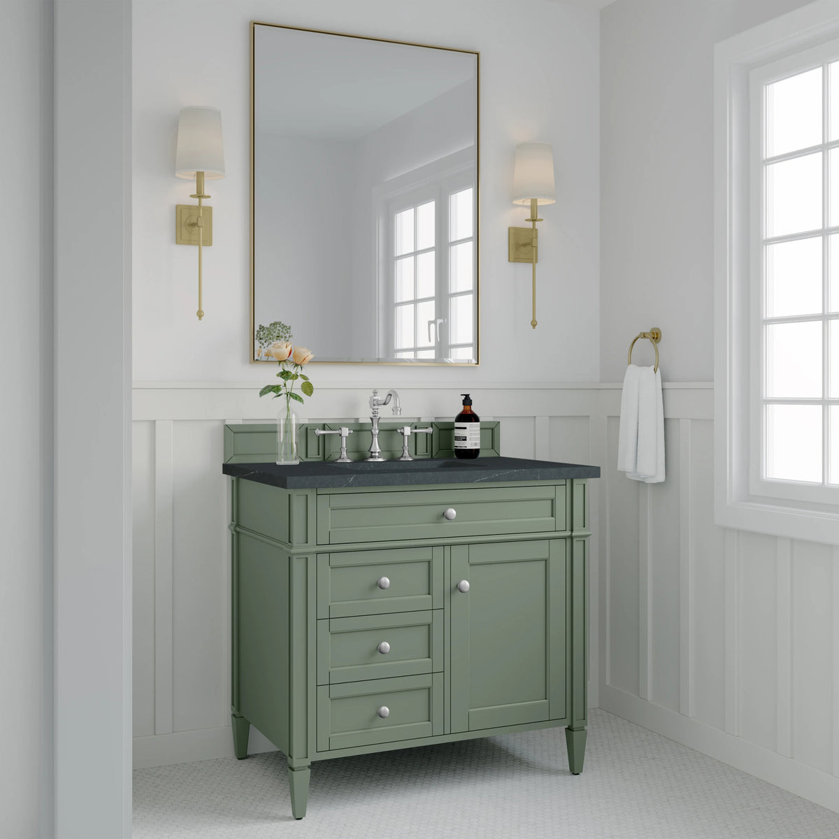 Brittany 36" Single Vanity, Smokey Celadon w/ 3 CM Charcoal Soapstone Top, view 3