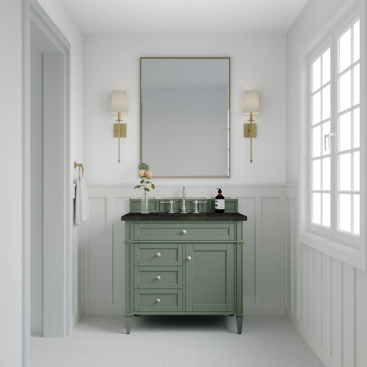 Brittany 36" Single Vanity, Smokey Celadon, w/ 3 CM Phantome Eclos Top, view 2