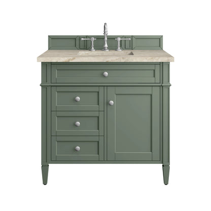 Brittany 36" Single Vanity, Smokey Celadon, w/ 3 CM Tajnar Eclos Top