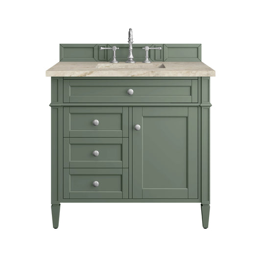 Brittany 36" Single Vanity, Smokey Celadon, w/ 3 CM Tajnar Eclos Top