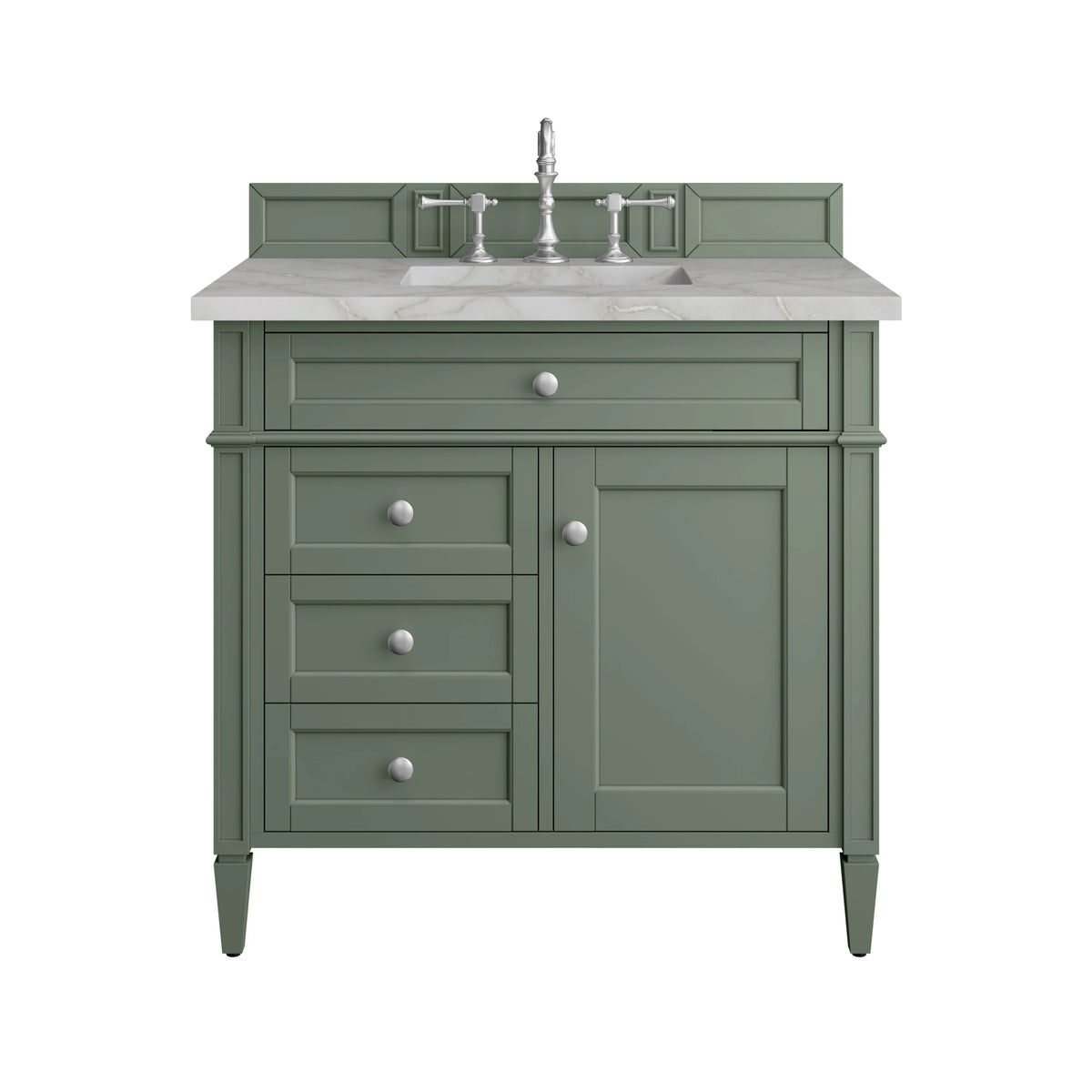 Brittany 36" Single Vanity, Smokey Celadon w/ 3 CM Victorian Silver Top