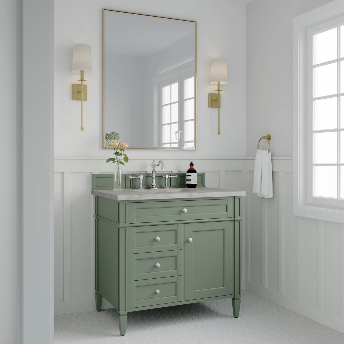 Brittany 36" Single Vanity, Smokey Celadon w/ 3 CM Victorian Silver Top, view 3