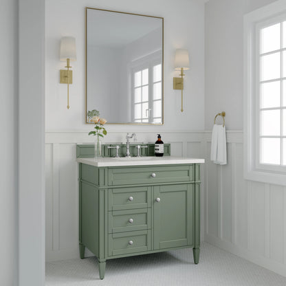 Brittany 36" Single Vanity, Smokey Celadon w/ 3 CM White Zeus Top, view 3