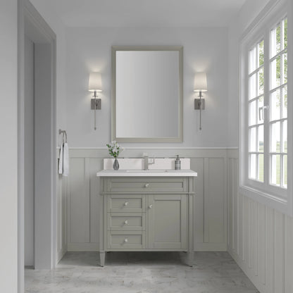 Brittany 36" Single Vanity, Urban Gray w/ Single Hole 3 CM White Zeus Silestone Top & Backsplash, view 2