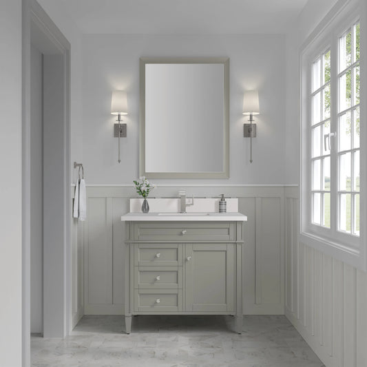 Brittany 36" Single Vanity, Urban Gray w/ Single Hole 3 CM White Zeus Silestone Top & Backsplash, view 2