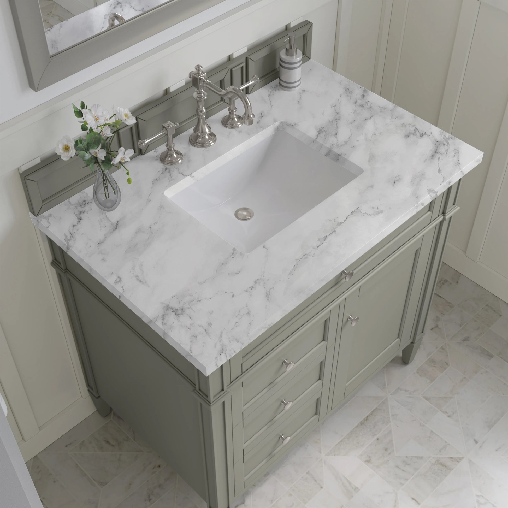 Brittany 36" Single Vanity, Urban Gray w/ 3 CM Carrara Marble Top, view 6