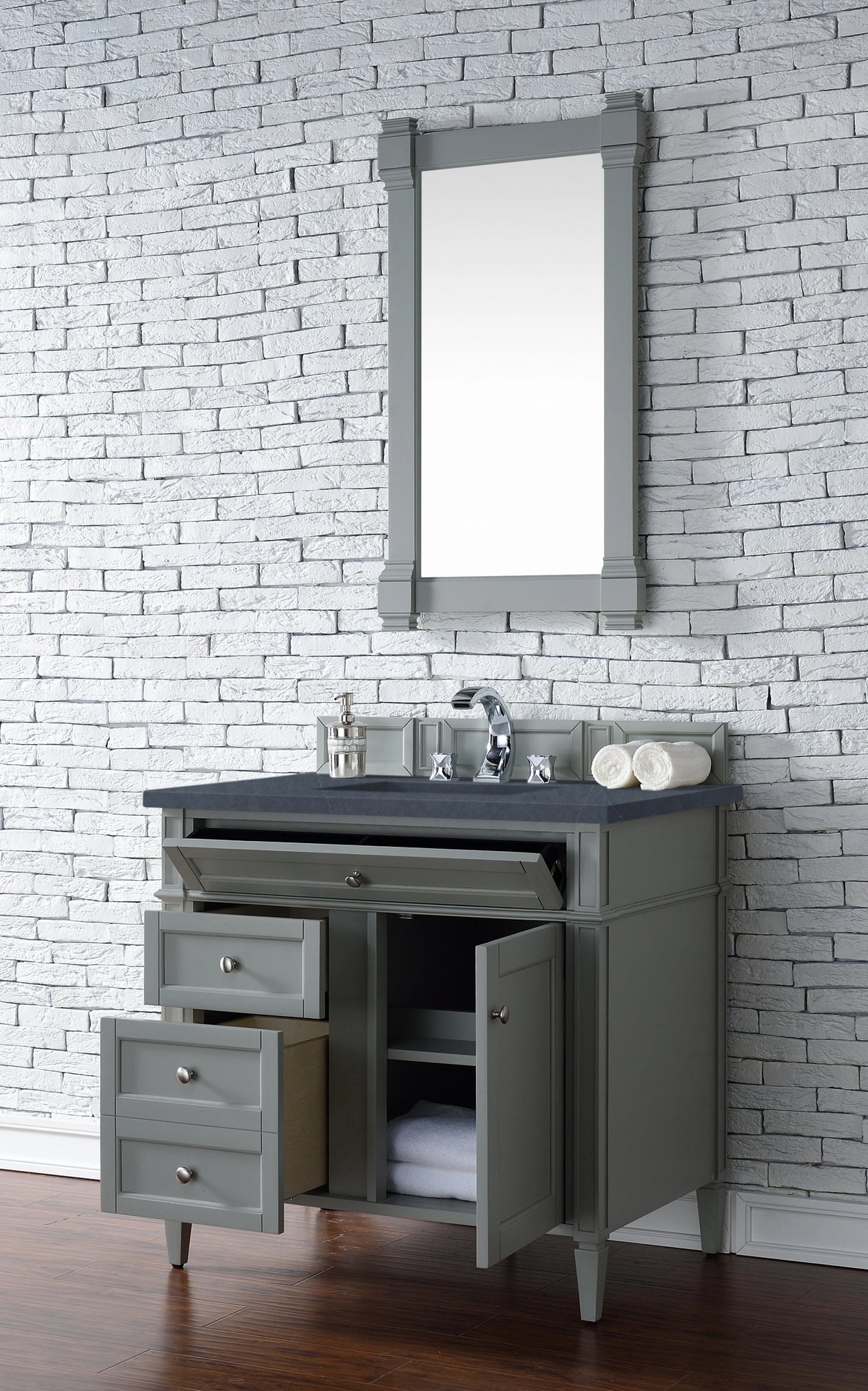 Brittany 36" Single Vanity, Urban Gray w/ 3 CM Charcoal Soapstone Silestone Top, view 4