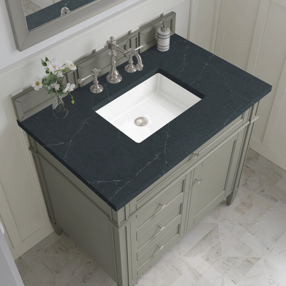 Brittany 36" Single Vanity, Urban Gray w/ 3 CM Charcoal Soapstone Silestone Top, view 6