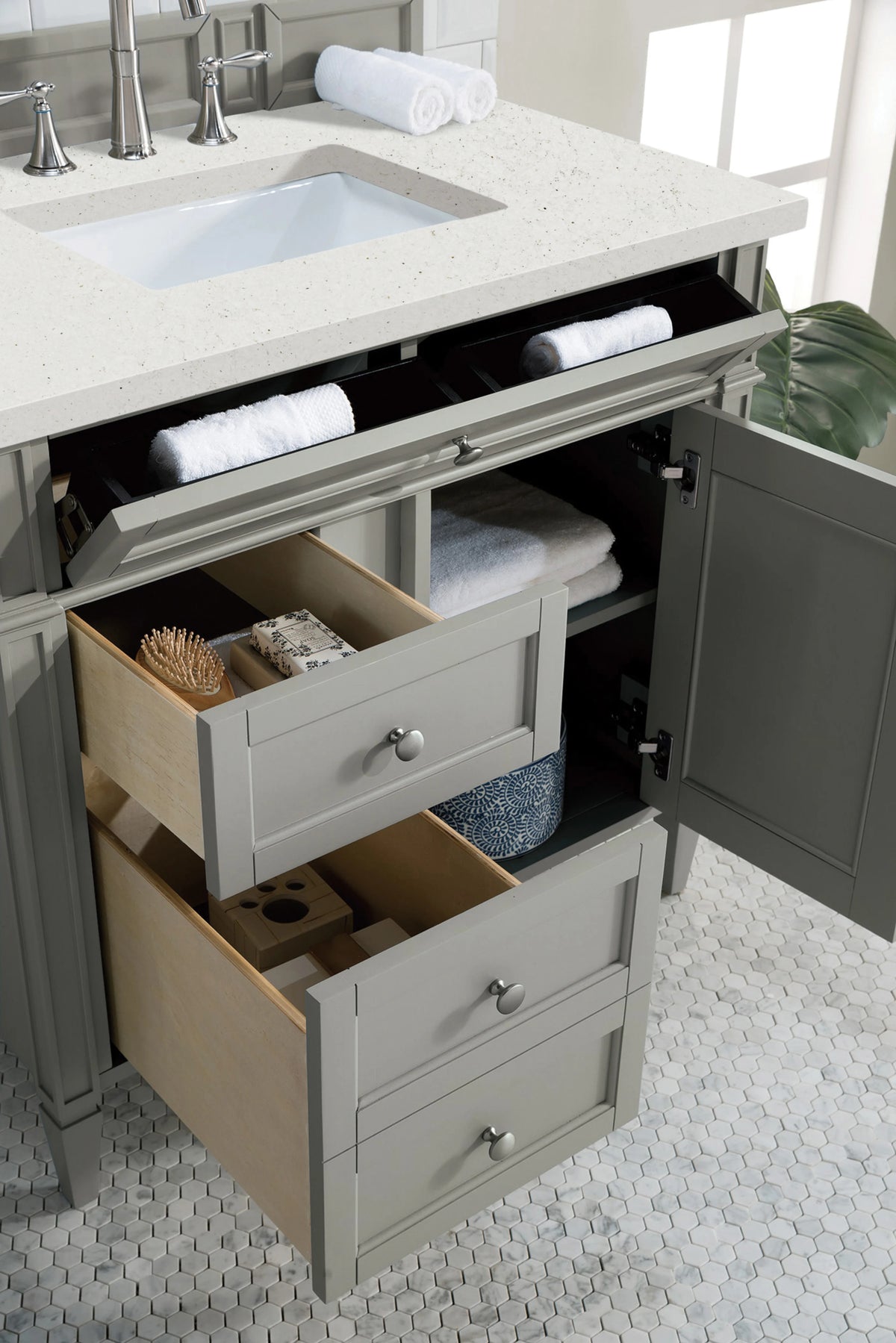 Brittany 36" Single Vanity, Urban Gray w/ 3 CM Lime Delight Silestone Top, view 4