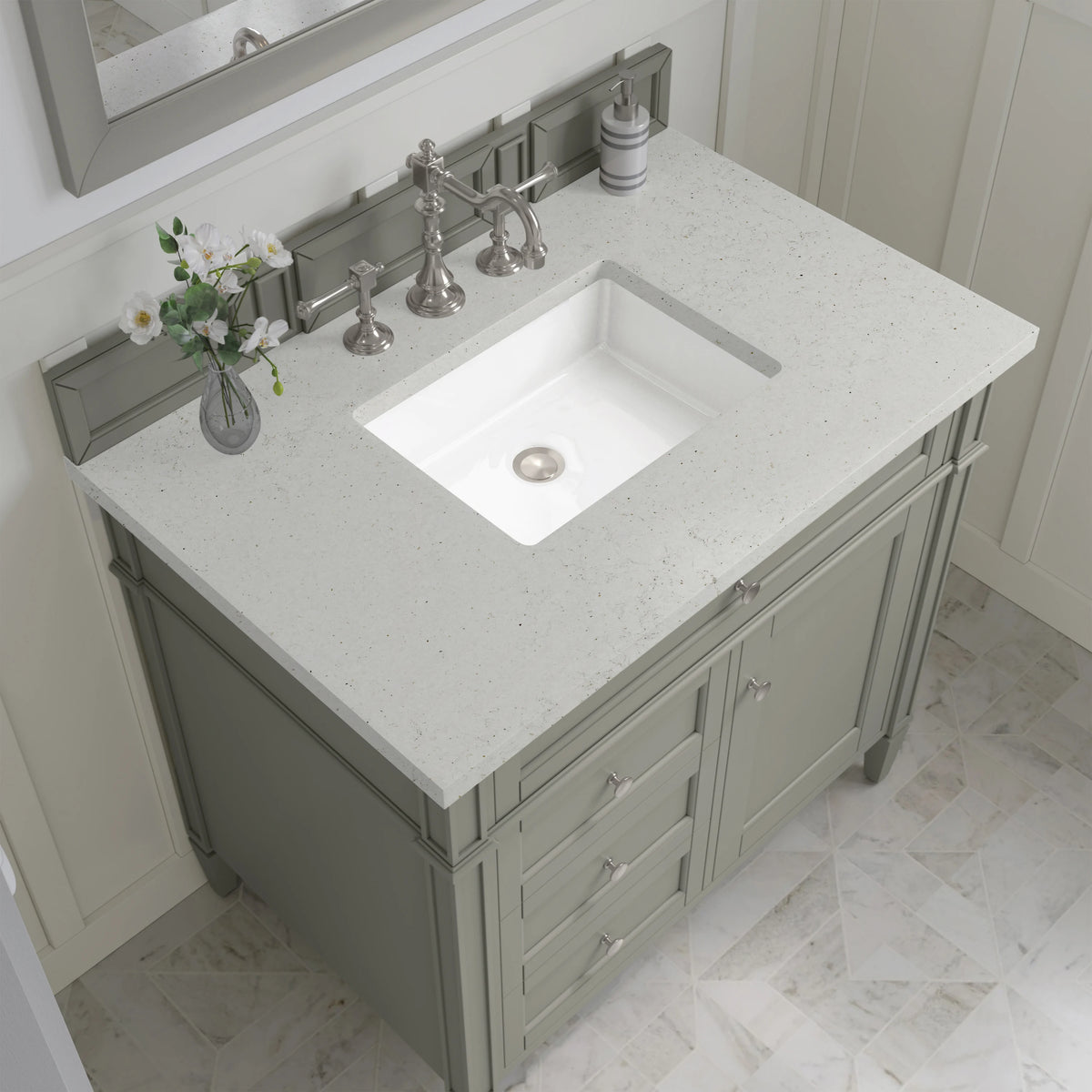 Brittany 36" Single Vanity, Urban Gray w/ 3 CM Lime Delight Silestone Top, view 6