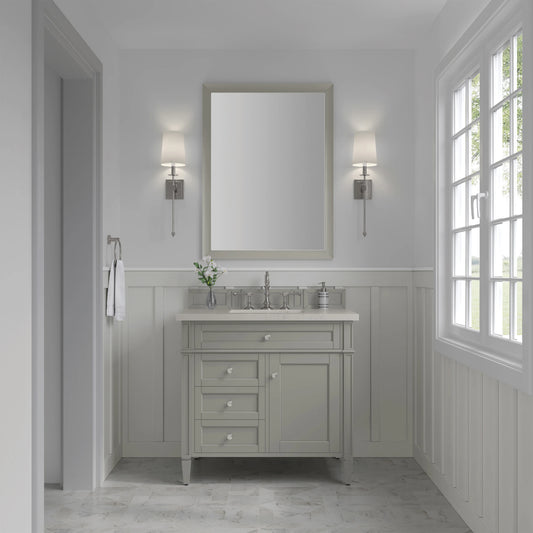 Brittany 36" Single Vanity, Urban Gray, w/ 3 CM Siberian Silestone Top, view 2