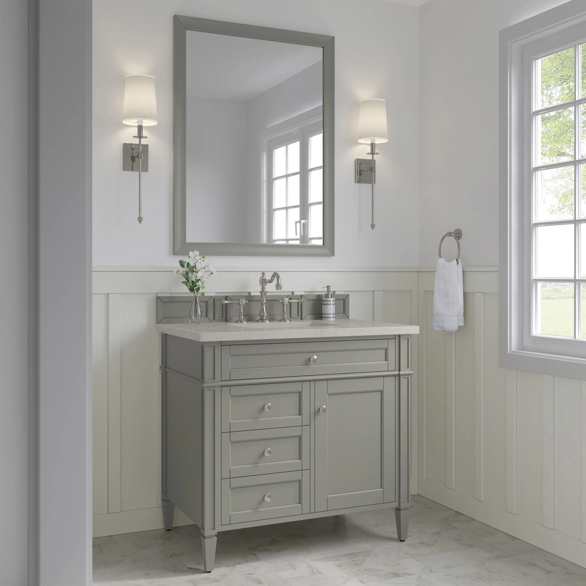 Brittany 36" Single Vanity, Urban Gray, w/ 3 CM Siberian Silestone Top, view 3