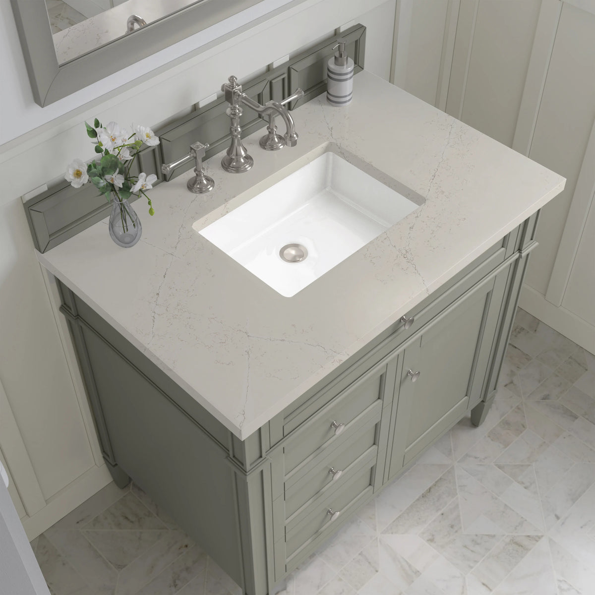Brittany 36" Single Vanity, Urban Gray, w/ 3 CM Siberian Silestone Top, view 5