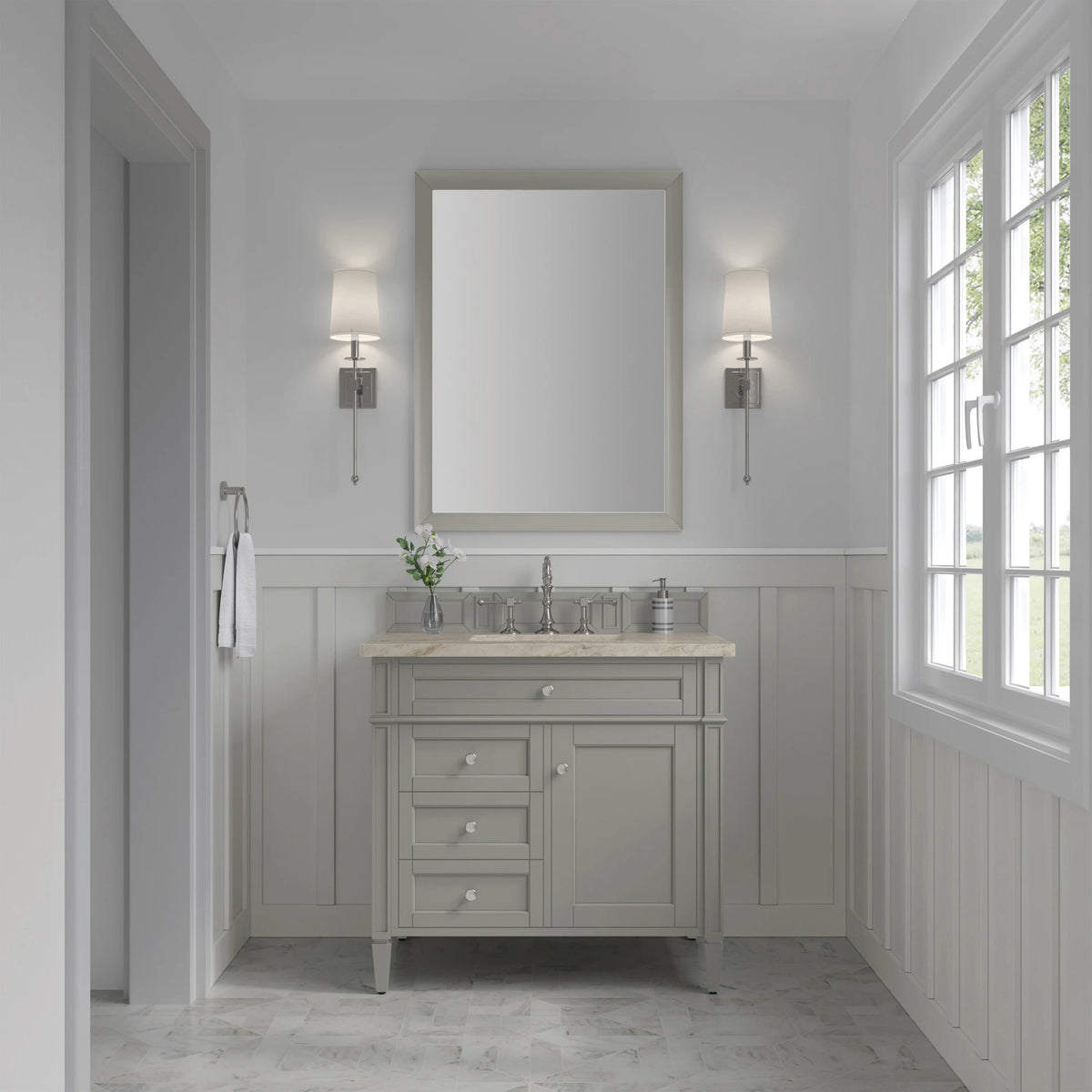 Brittany 36" Single Vanity, Urban Gray, w/ 3 CM Tajnar Eclos Top, view 2