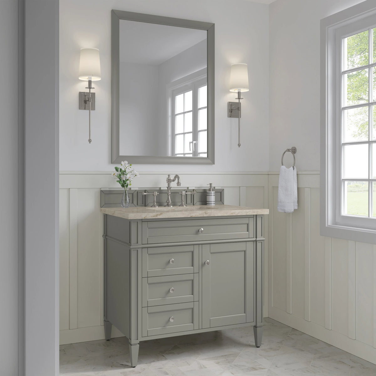 Brittany 36" Single Vanity, Urban Gray, w/ 3 CM Tajnar Eclos Top, view 3