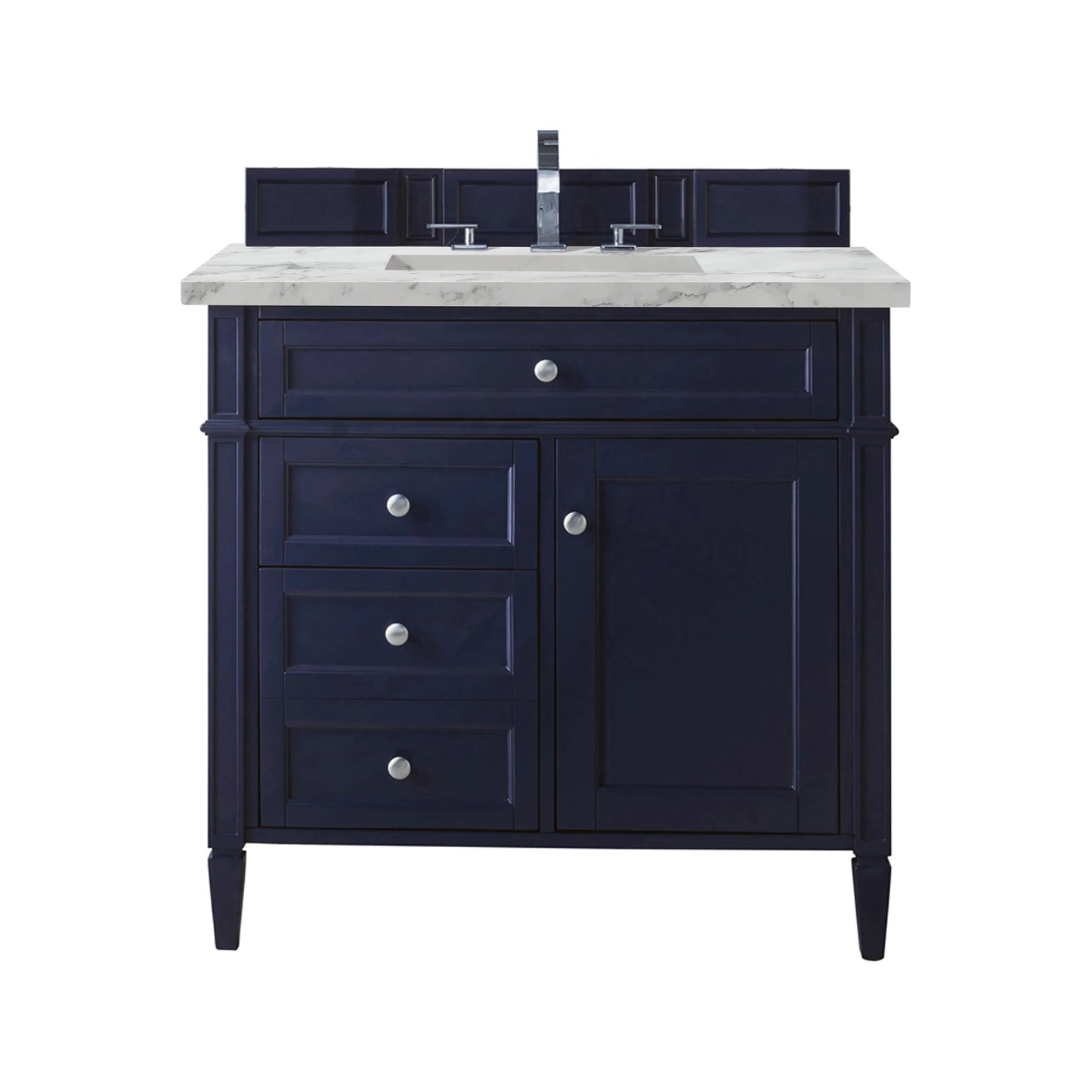 Brittany 36" Single Vanity, Victory Blue w/ 3 CM Carrara Marble Top