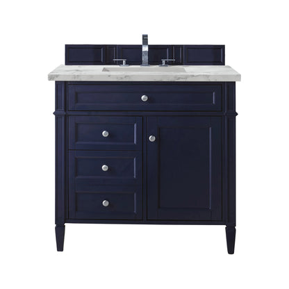 Brittany 36" Single Vanity, Victory Blue w/ 3 CM Carrara Marble Top