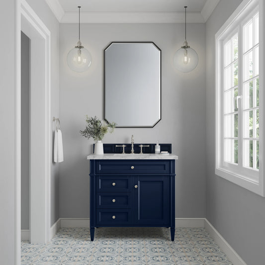 Brittany 36" Single Vanity, Victory Blue w/ 3 CM Carrara Marble Top, view 2