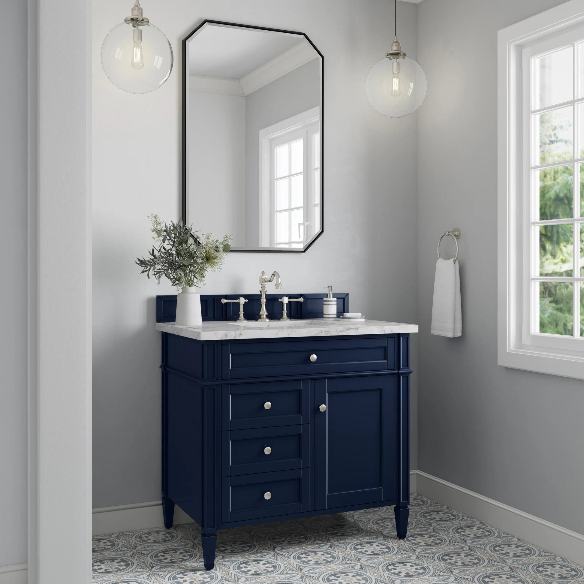 Brittany 36" Single Vanity, Victory Blue w/ 3 CM Carrara Marble Top, view 3