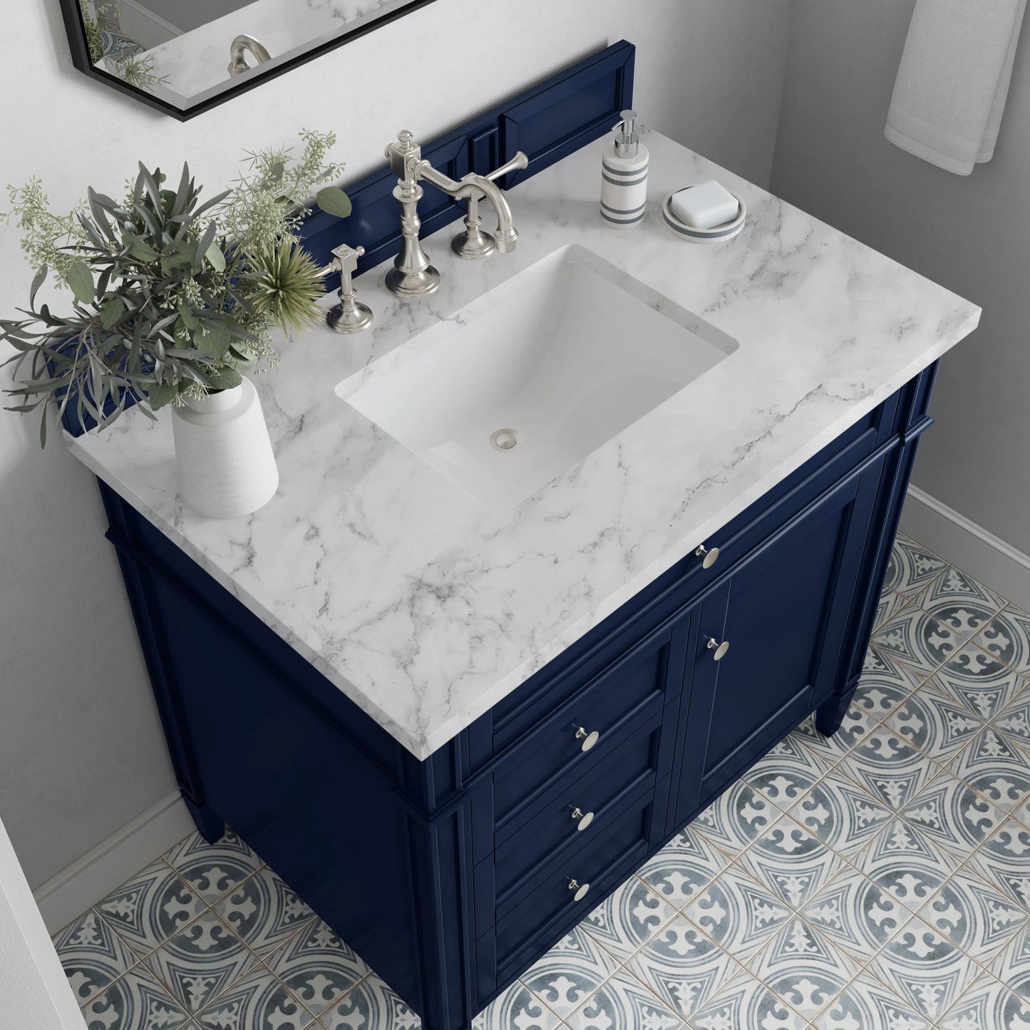 Brittany 36" Single Vanity, Victory Blue w/ 3 CM Carrara Marble Top, view 6