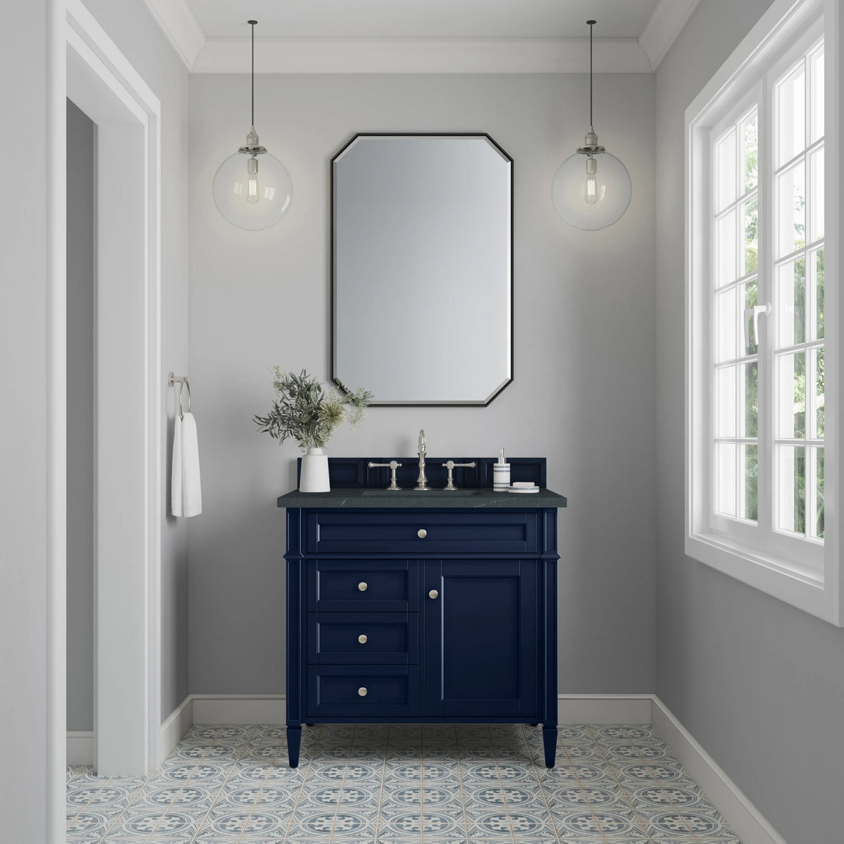 Brittany 36" Single Vanity, Victory Blue w/ 3 CM Charcoal Soapstone Silestone Top, view 2