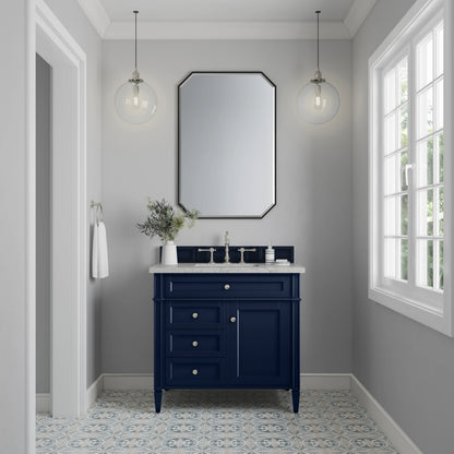 Brittany 36" Single Vanity, Victory Blue w/ 3 CM Eternal Jasmine Pearl Silestone Top, view 2