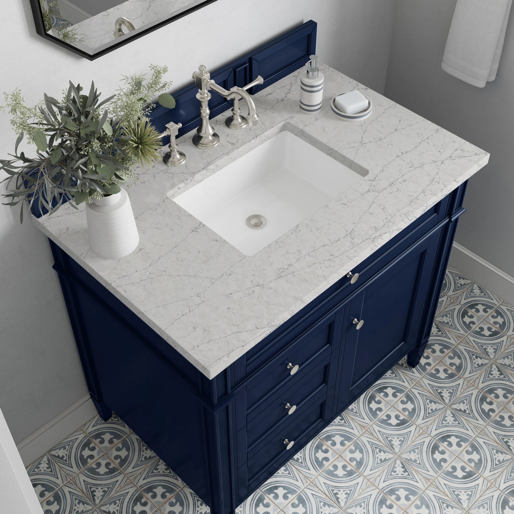 Brittany 36" Single Vanity, Victory Blue w/ 3 CM Eternal Jasmine Pearl Silestone Top, view 7