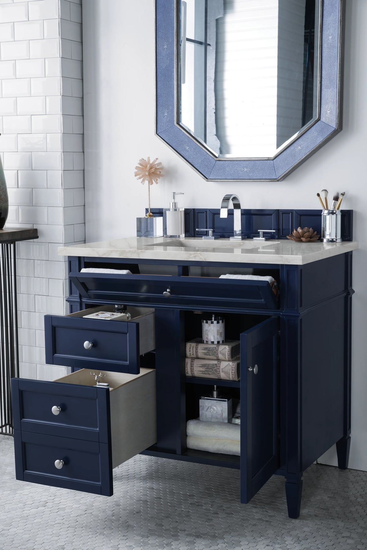 Brittany 36" Single Vanity, Victory Bleu w/ 3 CM Victorian Silver Silestone Top, view 4