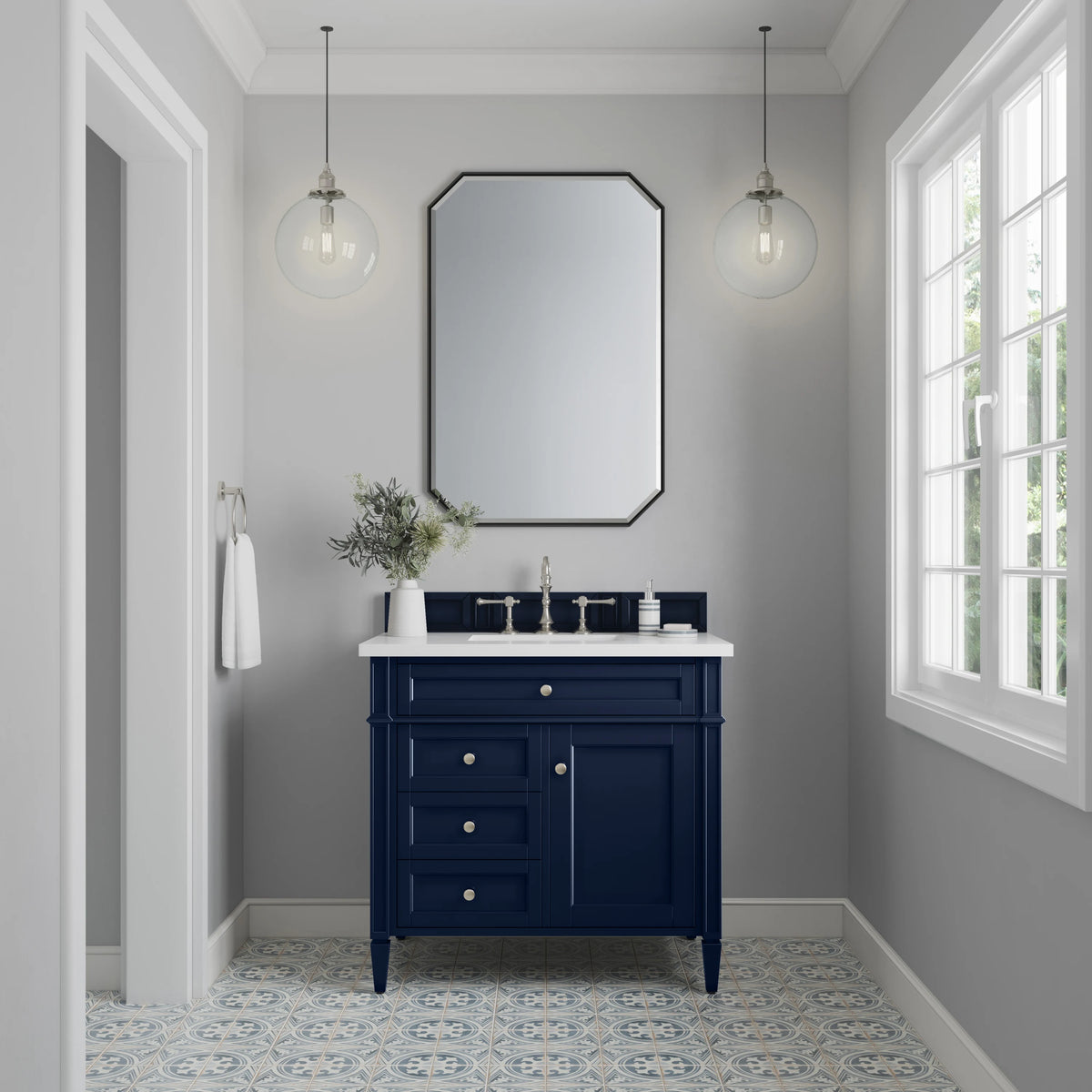 Brittany 36" Single Vanity, Victory Blue w/ 3 CM White Zeus Silestone Top, view 2