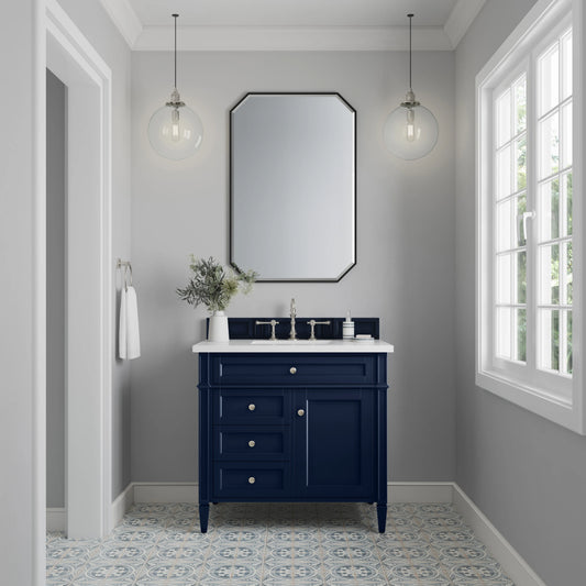 Brittany 36" Single Vanity, Victory Blue w/ 3 CM White Zeus Silestone Top, view 2