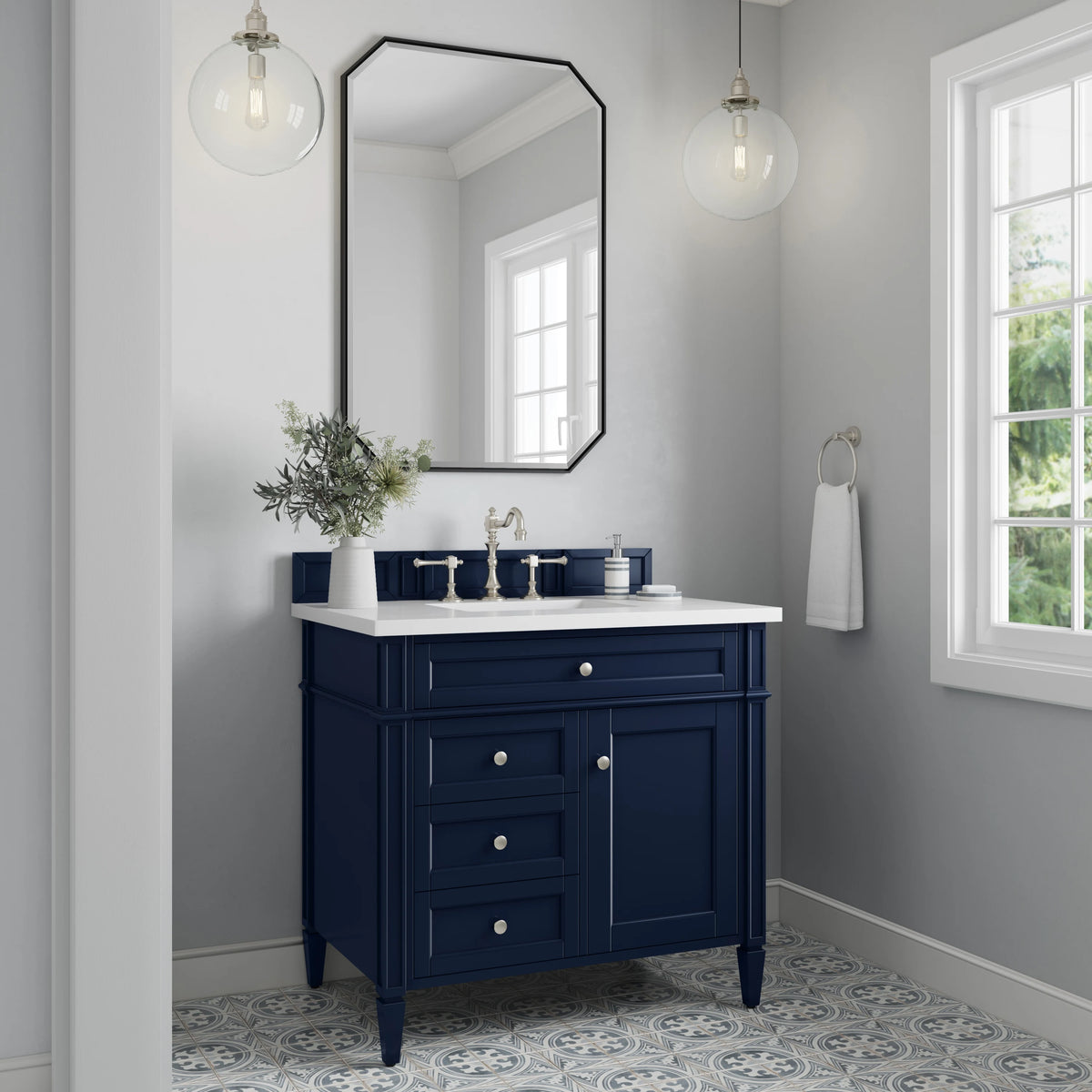 Brittany 36" Single Vanity, Victory Blue w/ 3 CM White Zeus Silestone Top, view 3