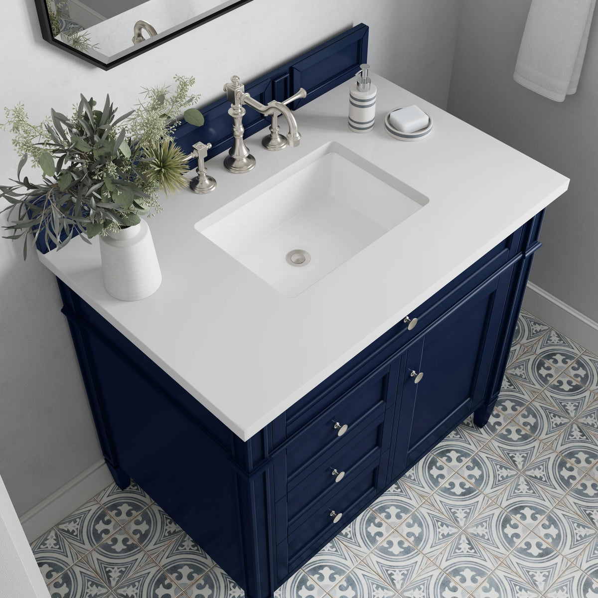 Brittany 36" Single Vanity, Victory Blue w/ 3 CM White Zeus Silestone Top, view 5