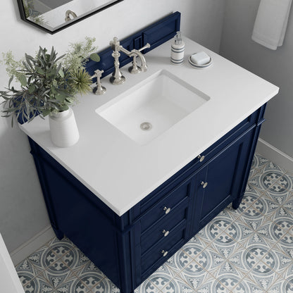 Brittany 36" Single Vanity, Victory Blue w/ 3 CM White Zeus Silestone Top, view 5