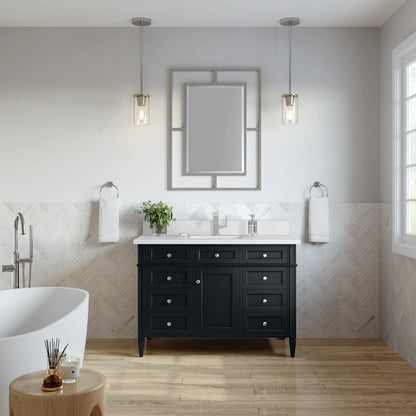 Brittany 48" Single Vanity, Black Onyx w/ Single Hole 3 CM White Zeus Silestone Top & Backsplash, view 3