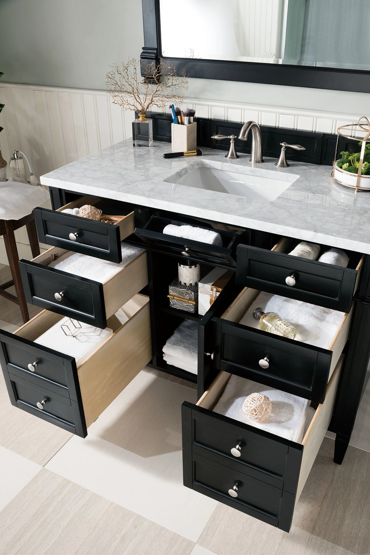Brittany 48" Single Vanity, Black Onyx w/ 3 CM Carrara Marble Top, view 5